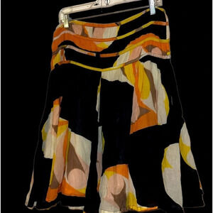 French Connection multi color Abstract print cotton Flare  skirt size 6